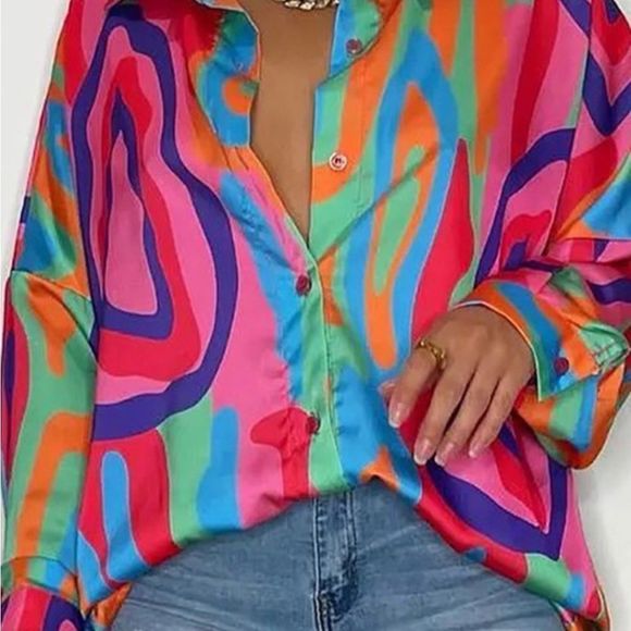 Printed Fushia Oversized Shirt/ Dress- NWT - Picture 6 of 8